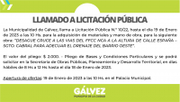 Llamado a Licitación Pública para para la adquisición de materiales y mano de obra, para la obra: “Desague Cruce a las Vías del FFCC NCA a la Altura de Calle España – Sgto. Cabral para Adecuar el Drenaje de Barrio Oeste”