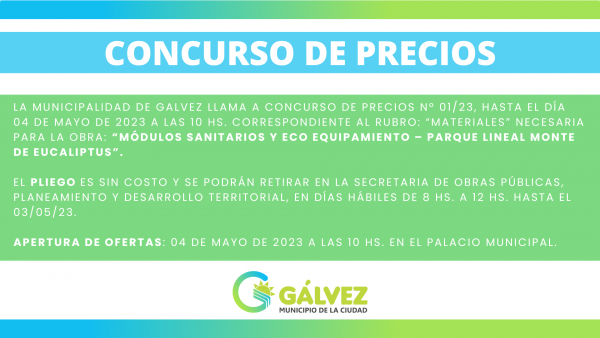 Llamado a Concurso de Precios para los Materiales de la Obra “Módulos Sanitarios y Eco equipamiento del Parque Lineal Monte de Eucaliptus”