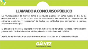 Llamado a Concurso Público para la Contratación del Servicio de “Reparación de cámaras, cubiertas y recapados&quot;