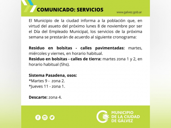 Día del Empleado Municipal: prestación de los Servicios