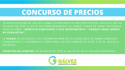 Llamado a Concurso de Precios para Mano de Obra de &quot;Módulos Sanitarios y Eco equipamiento del Parque Lineal Monte de Eucaliptus&quot;.