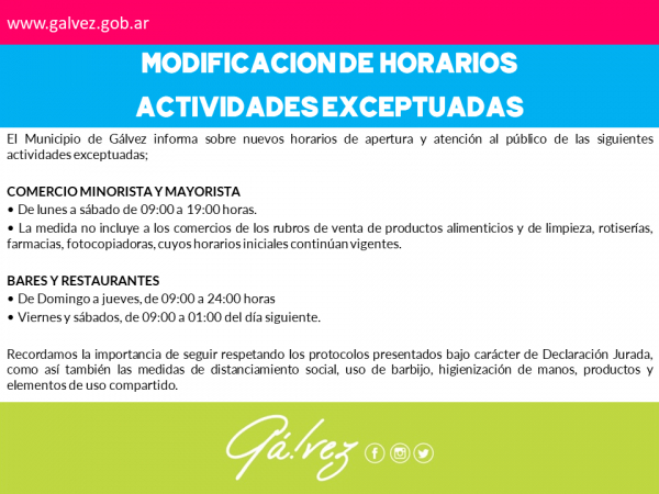 Modificación de Horarios - Actividades Exceptuadas