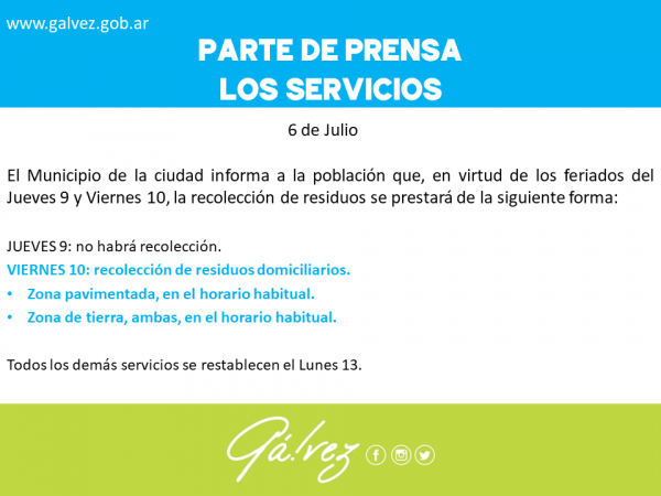 Parte de Prensa - Los Servicios para este Jueves 9 y Viernes 10