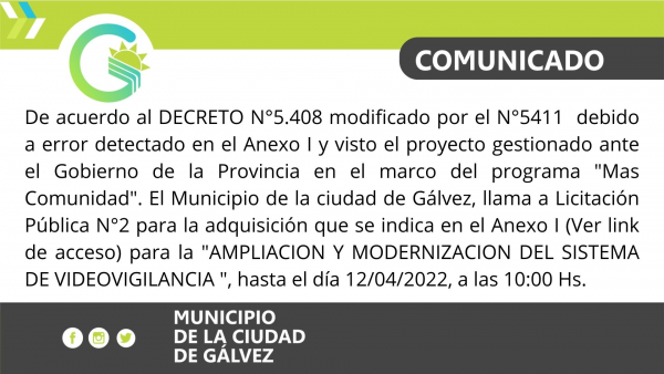 Licitación Pública N°2 &quot;Ampliación y Modernización del Sistema de Videovigilancia&quot;