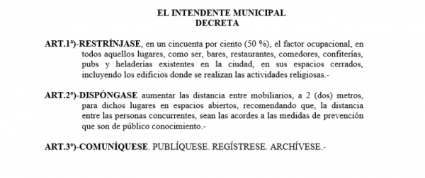 El Nuevo Decreto del Intendente Fissore Ante la Situación de Emergencia Sanitaria por el COVID-19