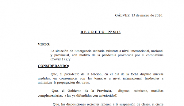 Nuevo Decreto del Intendente Ante la Emergencia Sanitaria por el Coronavirus